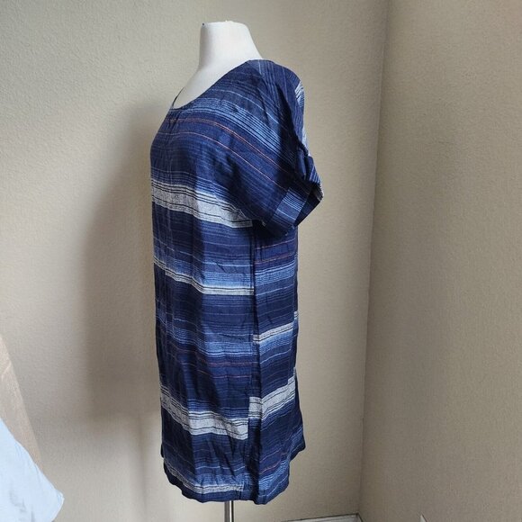 Old Navy Linen Blend Dress Women size Large Pinstripe Shirt Short Lagenlook - Picture 3 of 16